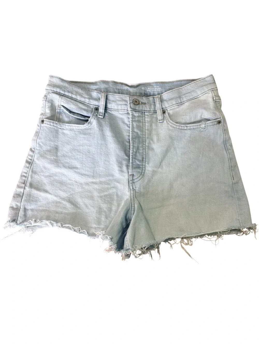 Old Navy Higher Hi Rise Sky Hi A-Line Button Fly Cutoff Shorts Sz 12 Light‎ Wash